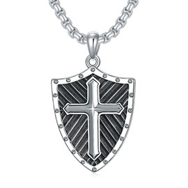Lattd Shield of Faith Necklace with Ephesians 6:11-18 925 Sterling Silver Armor of God Pendant Knight Templar Necklace Jewelry Gift for Men