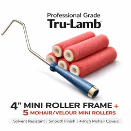Premium 4-Inch Mohair Mini Paint Roller 6pc Set. 4" Mini Roller Frame + 5 Pack, Lint-Free & Shed-Resistant for Smooth Finishes – Ideal for Cabinets, Trim & Doors – Works with All Paints & Stains