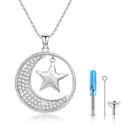JFASHOP Urn Necklaces for Ashes 925 Sterling Silver Star and Moon Chain Urn Pendant Necklace Cremation Ash Jewellery for Ashes Keepsake, Sterling Silver