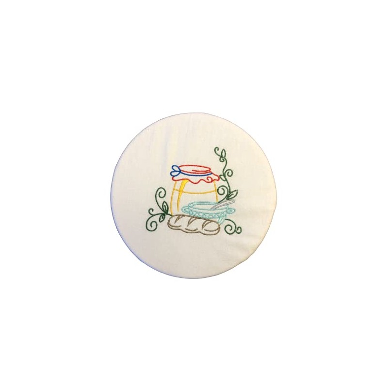 Reusable fabric bowl cover, embroidered design, zero waste linens, bread