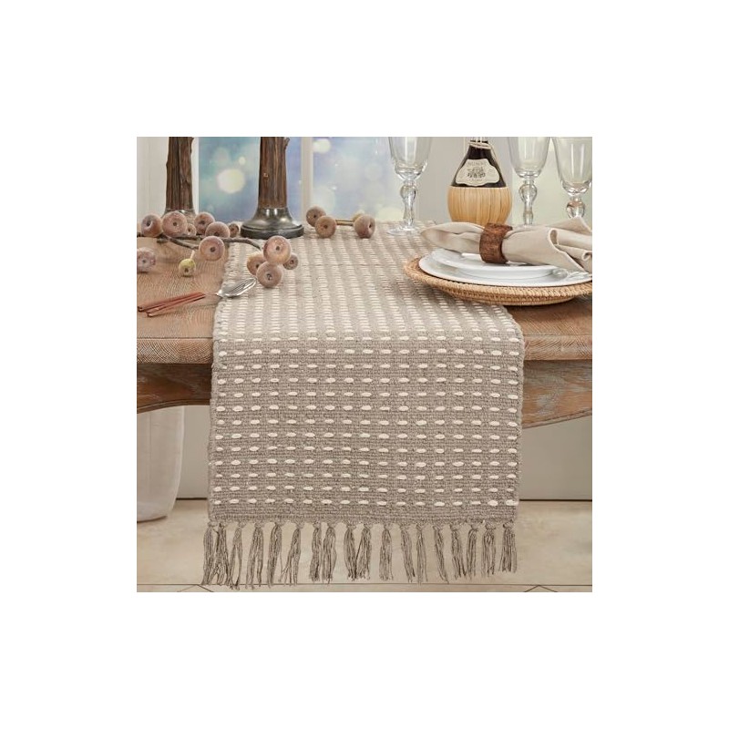 SARO LIFESTYLE Dashed Woven Table Runner, 16"x108", Grey