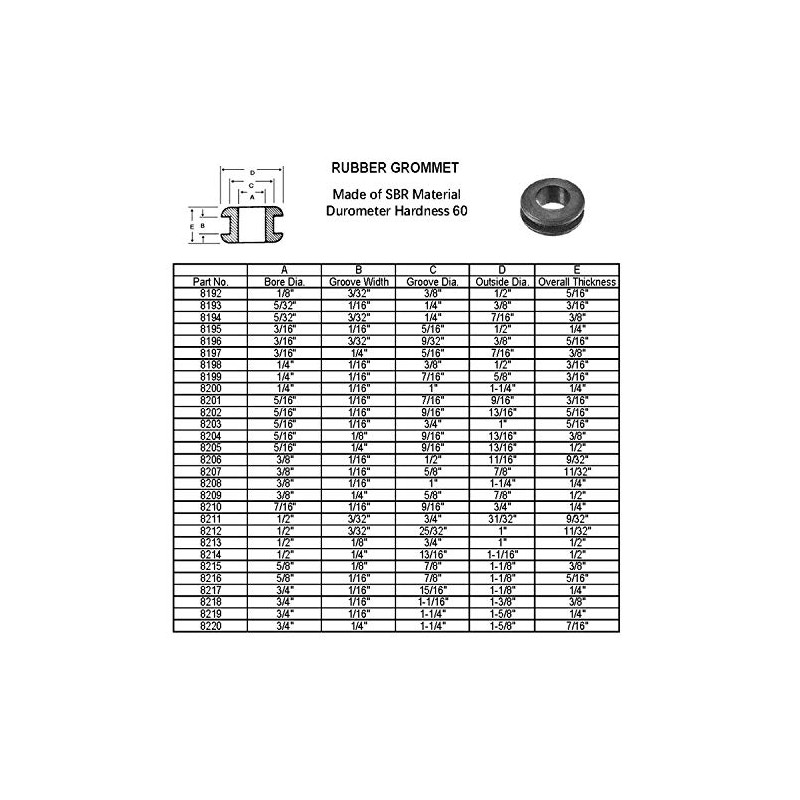 Swordfish 8197 - Black Rubber Grommet 3/16"x1/4"x5/16", Package of 25