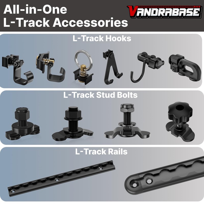 vandrabase 2 Pack L Track Hooks with Single Stud Fitting,