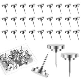 Shoyisenka 30pcs Push Pins, Flat Metal Thumb Tacks for Picture, Photo, and Poster Hanging - Decorative Wall Pushpins for Cork Board, Bulletin, Maps, Home, and Office Display (Silver)