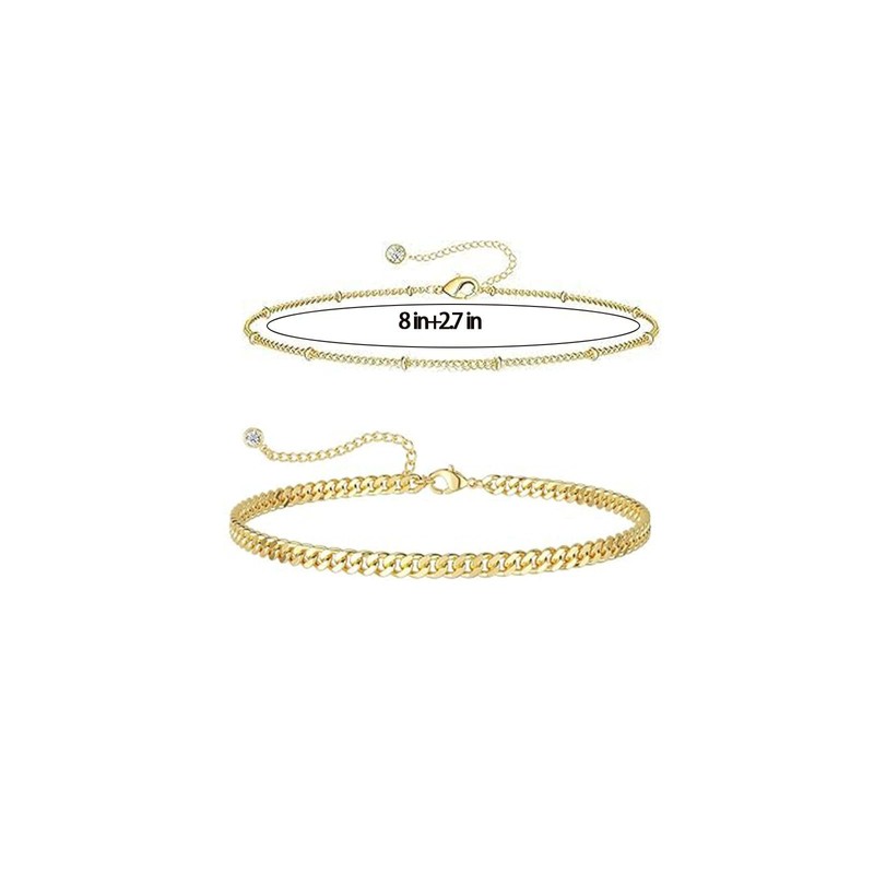 Figaro Chain Anklet for Women, Classic Waterproof Ankle Bracelet, Adjustable