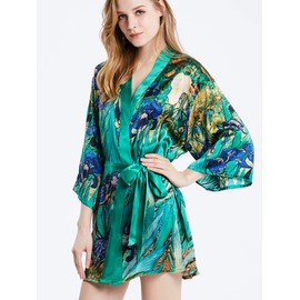 Prettystern Women's Mini Dress Short Silk Satin Silk Coat Kimono Dressing Gown Jacket Yukata Costume Silk Robe, Mi01 Van Gogh - Irises