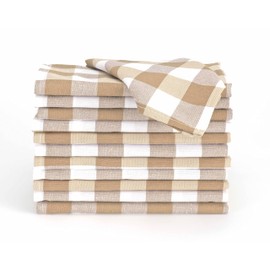 LAN&LAN - Cloth Napkins, Pack of 6 Gingham Check Napkins, 41 x 41 cm, Washable Checked Napkins (Beige, 6 Napkins)