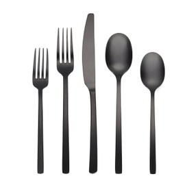 Cambridge Silversmiths Beacon Flatware Silverware Set, Black Satin, Service for 4, Includes Forks/Spoons/Knives, 20 Piece