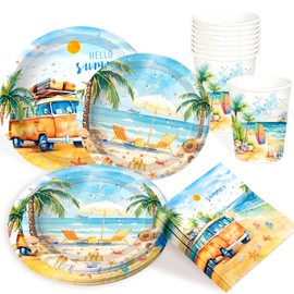 BACH AND BOOZY 44 Piece Beach Party Tableware Set Underwater Party Plates Cups Napkins Cups Birthday Decoration Party Gifts Ocean Mermaid Party Supplies
