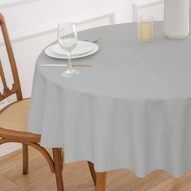 NLMUVW 60 Inch Round Vinyl Tablecloth with Flannel Backing 100% Waterproof PVC Table Cloth Oil Proof Wipe Clean Table Cover for Dining Party Camping Outdoor, Light Grey