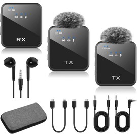 Gurkitsy Micrófono Inalámbrico, Micrófono Lavalier Inalámbrico Bluetooth 5.1, con Chip de reducción de Ruido DSP, Transmisión Inalámbrica de 2.4 GHz, Plug and Play, para Vlog, Creación y Entrevistas
