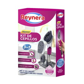 REYNERA Kit de Cepillos 3 en 1 con Cabezales Intercambiables Herramienta de Limpieza Multiusos para Hogar y Oficina, Ideal para Superficies Variadas, Diseño Ergonómico y Alta Durabilidad