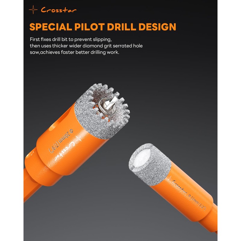 Crosstar 10PCS Diamond Hole Saw Kit with Pilot Bit &