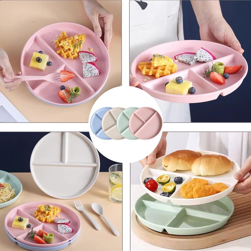 Ezranova 2 pcs Divided Dinner Plates,Reusable Plastic Divider Plates,Unbreakable Divided