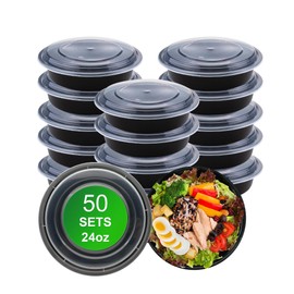 APSIC Round Meal Prep Containers with Lids, 50 Pack 24oz (100-Piece) Disposable Leakproof Take Out Food Storage Containers, Plastic To Go Lunch Boxes, BPA Free, Microwave/Dishwasher/Freezer Safe