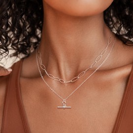 CHESKY 2PCS Sliver Layered Necklace Sets for Women Paperclip Chain Necklace Long Pendant Necklace Necklace Dainty Stacking Necklace Non Tarnish Trendy Jewelry for Women