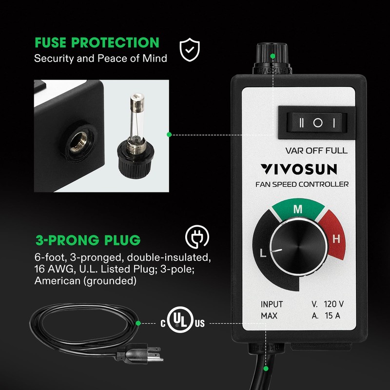 VIVOSUN Variable Fan Speed Controller, Speed Adjuster for Inline Duct