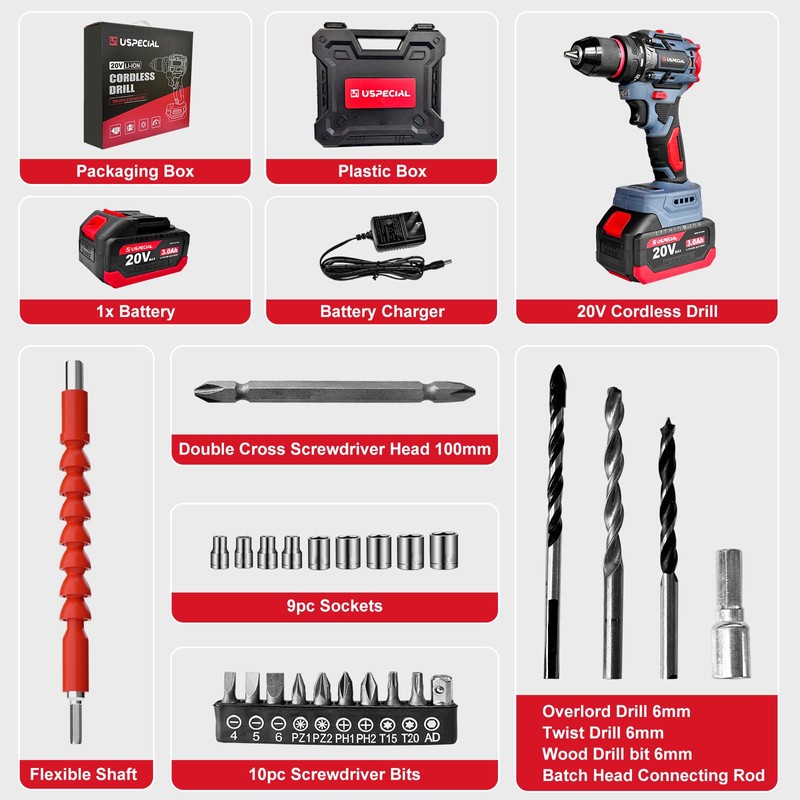 20V Cordless Brushless Power Drill Set, 443 in-lbs, 3/8-Inch Chuck