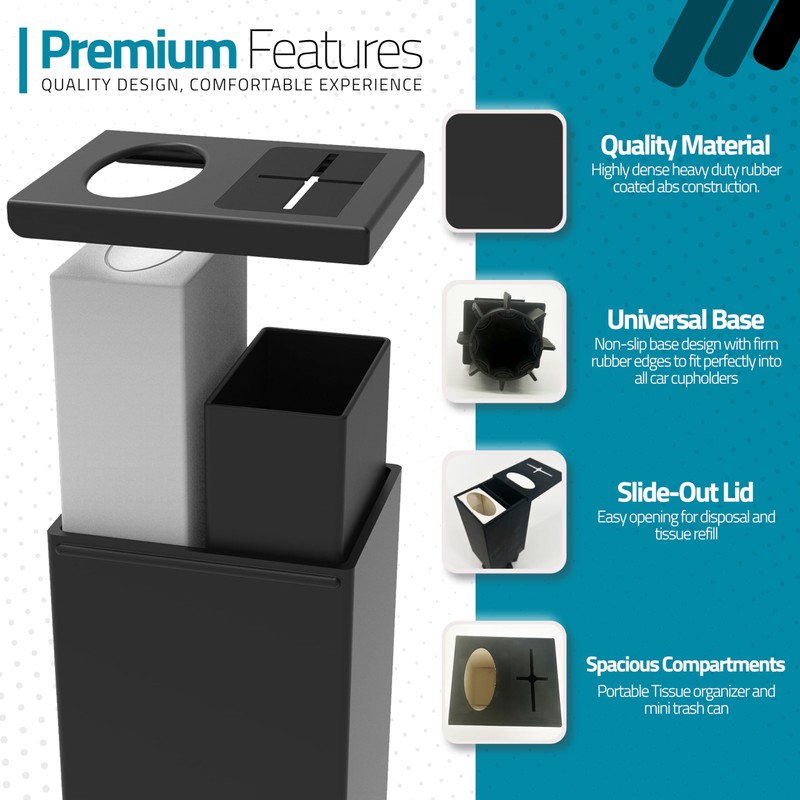 Superior Essentials Car Tissue Holder with Car Garbage Can -
