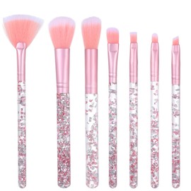 7 PCS Glitter Crystal Makeup Brush, Brush Set Make up Professional Professional Makeup Blending Brushes Cute Make up Brushes with Transparent Handles for Foundation,Concealer,Eye Shadow,Blush,Lip