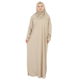 Modish Group Women Prayer Clothes With Hijab Muslim Outfits Long Robe Abaya Turkish Islamic Dresses Dubai Kaftan With Rosary (Mink, One Size)