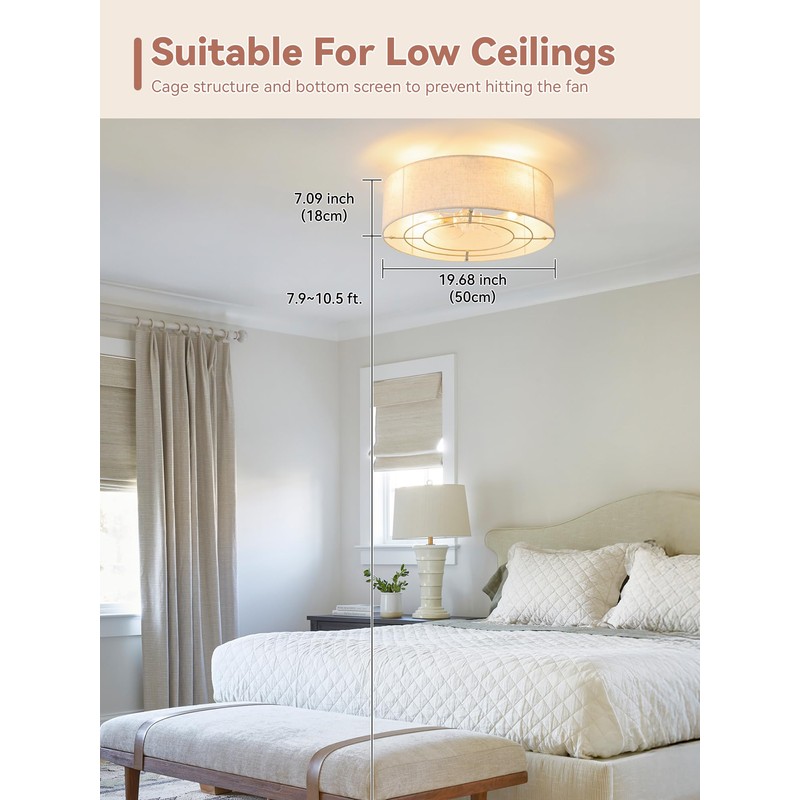 YMKSKJ Low Profile Ceiling Fans with Lights, 20" Boho Rattan