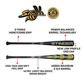 Stinger Missile 3 USSSA Baseball Bat Drop 10 - Certified One-Piece Alloy Youth Baseball Bat - 2 3/4" Barrel - 28" 18 oz (Matte Black/Military Green/Gold)