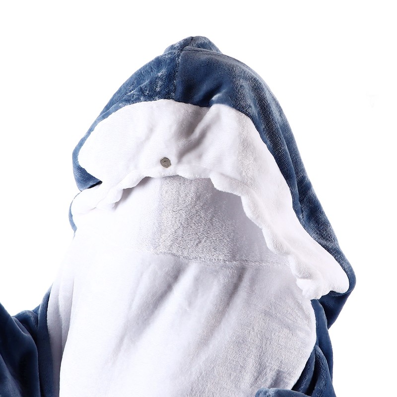 Wearable Shark Sleeping Bag Soft Cozy Flannel Hooded Blanket for