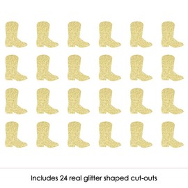 Gold Glitter Cowboy Boot - No-Mess Real Gold Glitter Cut-Outs - Western Baby Shower, Birthday or Bachelorette Party Confetti - Set of 24