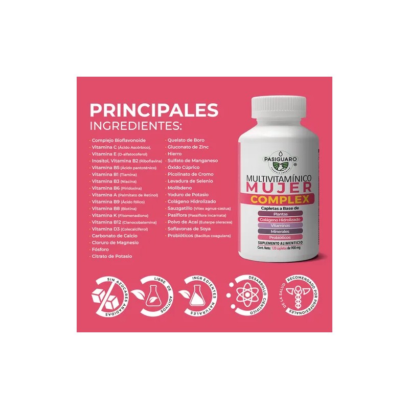 Multivitamínico Mujer Complex 120 Capletas De 900 Mg Pasiguaro