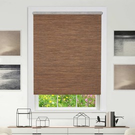 Cordless Privacy Jute Window Roller Shade - 39 Inch Width, 72 Inch Length - Cocoa - Light Filtering Woven Natural Fiber Horizontal Windows Blinds by Achim Home Decor