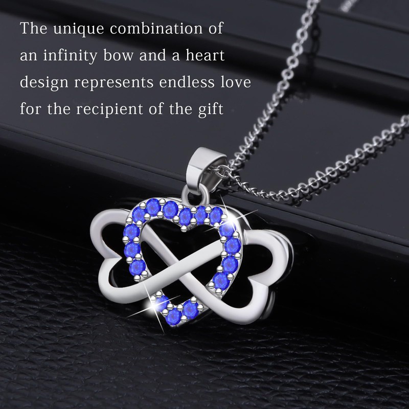 925 Sterling Silver Birthstone Necklace for Women,Infinity Heart Pendant Necklace