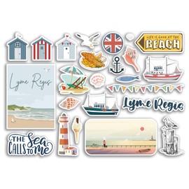 A5 Sticker Sheet Lyme Regis Vinyl Stickers - Beach Seaside British England Coast Sea Ocean Boat Flag Travel Holiday Scrapbook Gift Aesthetic #79086