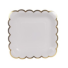 Geeklife - Platos de papel de oro blanco a granel, juego de platos de postre decorados desechables de 7 pulgadas con ribete dorado, 20 piezas HHZY-ZP-TJ-FX-7 HHZY-ZP-TJ-FX-7