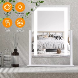 Laromni Lighted LED Makeup Mirror 10X Magnification Vanity Mirror for Bedroom Tabletop