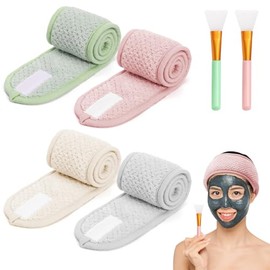 Kit KINGTLE con 4 diademas de vellón coral y 2 brochas de silicona para mascarillas faciales