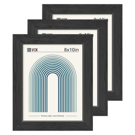 VCK 8x10 Frame Set of 3, Black Wood Picture Frame with Exclusive Wood Grain, Home & Studio & Gallery Frame, Tabletop or Wall Hanging