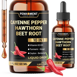 10in1 Cayenne Pepper Liquid Drops + Hawthorn Berry, Vitamin D3 K2, Beet Root, Turmeric, Ginger and More - Digestion Support - 2 Fl Oz - 2 Months Supply