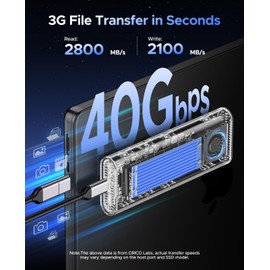 ORICO 40Gbps M.2 NVMe SSD Enclosure with Built-in Cooling Fan, Tool-Free, Support 2230 2242 2260 2280(M Key), Compatible with Thunderbolt 4/3 USB4/3.2-TCM2U4-BLUE