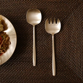 Notdam [Department Store Gift Packaging] Bangjja Yugi Serving Spoon + Serving Fork Set / 놋담 [백화점 선물포장] 방짜유기 서빙스푼+서빙포크 세트