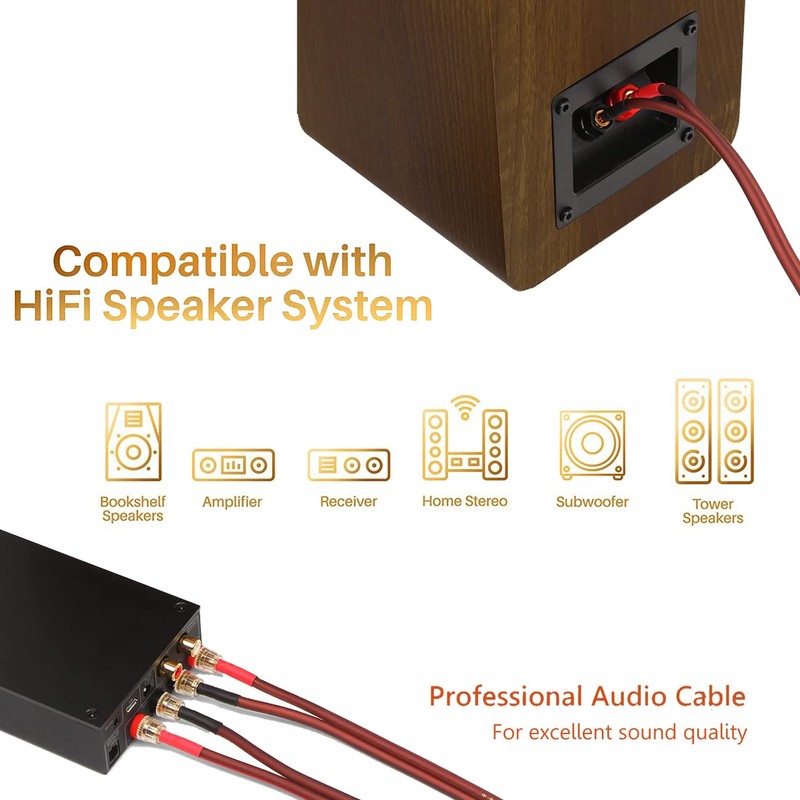 LONPOO Pure Copper Speaker Cable with Gold Plated Banana Connectors