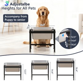 2.5 Gallon Elevated Dog Water Bowl for Large Breeds, 16.4" Height Adjustable Dog Water Bowl Dispenser with Solid Metal Base Eases Joint Strain, Anti-Tip Design and Simple to Clean, Indoor and Outdoor