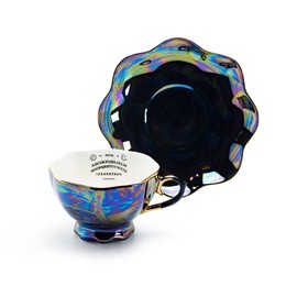 Grace Teaware Ouija Board Black Gold Luster Tea Cup and Saucer with Gold Trim
