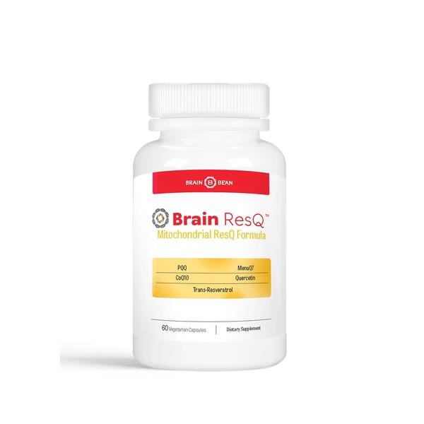 Brain Bean Brain ResQ Mitochondrial Energy Optimizer with PQQ, CoQ10, Trans-Resveratrol, MenaQ7, and Quercetin Supplement, PQQ Supplement 15mg and CoQ10 100mg, Mitochondria Supplement - 60 Capsules