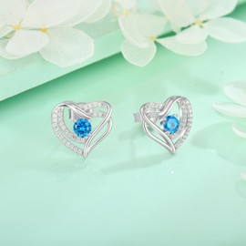 Starchenie Heart Stud Earrings 925 Sterling Silver Birthstone Earrings Jewelry for Women, gemstone, cubic-zirconia