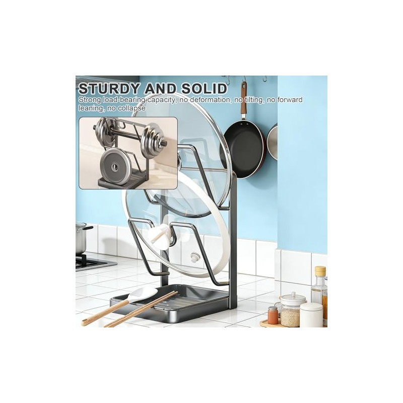 Pot Lid Holder, Pot Lid Organiser, Kitchen Shelf with Spoon