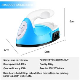 AREMOD Portable Mini Ironing Machine, Mini Heat Press Quick Heating, Safe and Cute Iron for Iron-On Patches and T-Shirts(blue)