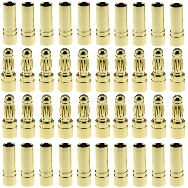 LinsyRC 20 Pairs Gold Plated 3.5MM Banana Plug Bullet Male Female Connector Adapter for RC RC Airplane Car Boat Drone ESC Motor