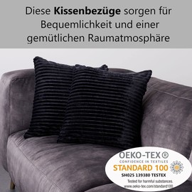 Kuscheli® Set of 2 Cushion Covers in Double Pack Cashmere Touch Fleece Pillow Slip, Sofa Cushion Pillowcase Pillowcases Couch Cushion, Colour: Black, Size: 2 x 40 x 80 cm