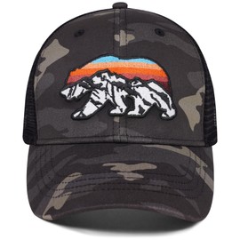 Pnkvnlo Trucker Hat for Men and Women - Outdoors Snapback Hats for Hiking, Climbing, Fishing, Outdoor Adventure - Bear Mountain Camo